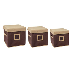 Amazon Brand - Solimo Fabric Storage Box with Lid Set, 3 Piece, Beige