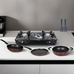 Sigri-wala Family Combo 2B gas stove+fry pan+dosa tawa+deep kadhai Gla