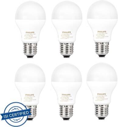 PHILIPS 7 W STANDARD E27 LED BULB(WHITE, PACK OF 6)