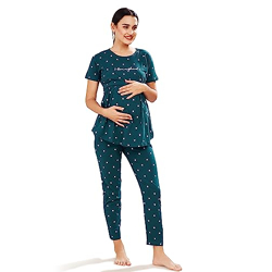 PASTEL CLIP Cotton Star Printed Maternity Pajama Set Night Suits for W