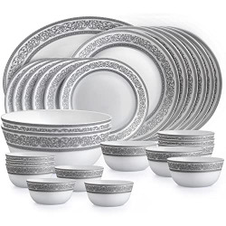 Cello Opalware Solitaire Series Argento Dinner Set, 27 Units | Opal Gl