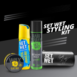 SET WET Men's Styling Kit-Deodorant(150ml),Clay Hair Wax(60g),Hair Spr