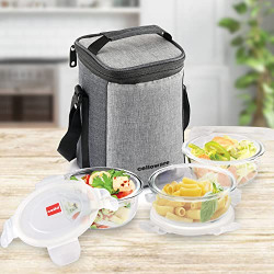 CELLO DELIGHTA ROUND BOROSILICATE GLASS LUNCH BOX WITH JACKET, 400ML,