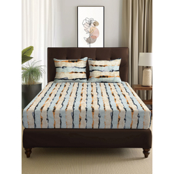 Story@home Arena Cream-Coloured & Grey Printed 180 TC Queen Bedsheet &