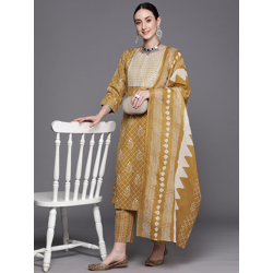 Indo Era Ethnic Motifs Embroidered Pure Cotton Straight Kurta With Tro