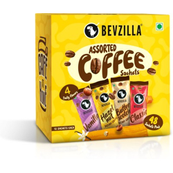 Bevzilla Instant Coffee Powder - 48 Sachets Box,Assorted Flavour,12 Sa