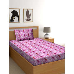 BELLA CASA Pink & White Floral 150 TC Single Bedsheet with 1 Pillow Co
