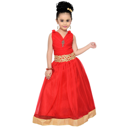 ADIVA Girls Red Self-Design Fit and Flare Dress
