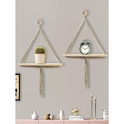 Homesake Beige 2 Pieces Wooden Pocket Wall Shelves