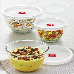 Borosil Glass Serving & Mixing Bowls With Lids, Oven & Microwave Safe