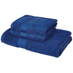 Amazon Brand - Solimo 100% Cotton 3 Piece Towel Set, 500 GSM (Iris Blu