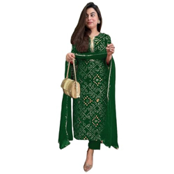 GoSriKi Women's Rayon Blend Straight Printed Kurta with Pant & Dupatta