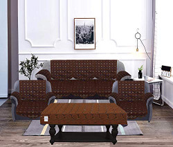 Heart Home Square Design Cotton 5 Seater Sofa Cover with 6 Pieces Arms