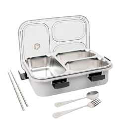 TEC TAVAKKAL Lunch Box 3 Compartment Leak-Proof BPA Free Stainless Ste