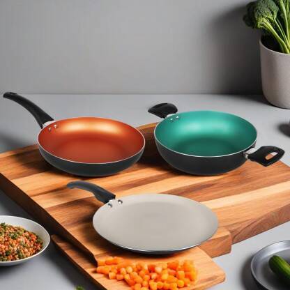 SigriWala SigriWala Tri-Color Combo Set:Tawa, Frying Pan, and Kadai Al