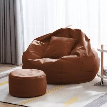 GIGLICK 4XL Bean Bag Cushion and Footrest Filled with Beans- TAN Bean