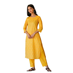 Fabsom Women's Straight Ethnic Cotton Printed Kurti with Palazzo Pants