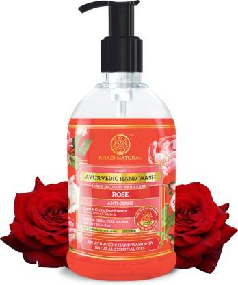 KHADI NATURAL Anti Germ Rose Hand Wash Bottle + Dispenser(300 ml)