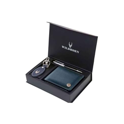 WILDHORN LEATHER WALLET, KEYCHAIN & PEN COMBO I GIFT HAMPER FOR MEN (B