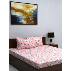 Bombay Dyeing Vista 144 TC Microfiber Peach Queen Size Bedsheet with 2