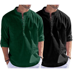 Zartha Combo of Men Solid Cotton Blend Straight Kurta Shirt Pack of 2