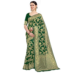 ETHNICJUNCTION WOMEN'S BANARASI SILK BLEND WOVEN SAREE WITH BLOUSE PIE