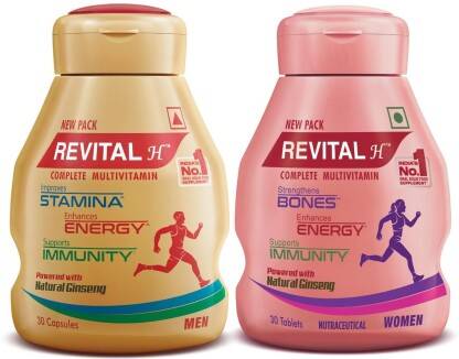 Revital H Multivitamin For Men+Women With Natural Ginseng, 10 Vit & 9