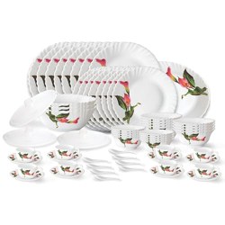 Larah by Borosil Stargazer Fluted Series Opalware Dinner Set | 66 Piec