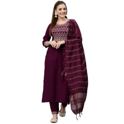 KLOSIA Women Embroidered Kurta and pant with dupatta suit set (X-Large
