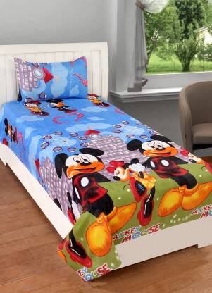 Decorum 160 TC Polycotton Single Cartoon Flat Bedsheet(Pack of 1, Blue