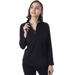 London Hills Solid Women Regular Fit T-Shirt Full Sleeve Zipper Tshirt