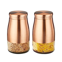 AMAZON BRAND - SOLIMO ROSE GOLD TAPERED GLASS JAR | MULTIPURPOSE KITCH