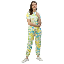 SIRIL WOMEN'S KNITTED & TIE-DYE COTTON LYCRA CO-ORDS SET/SLEEPWEAR/NIG
