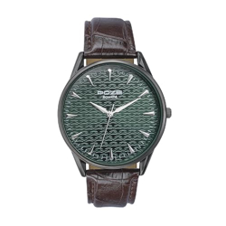 Sonata Poze Quartz Green Dial Brown Leather Strap for Men-SP70047QL01W