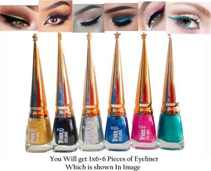 Touchup Waterproof Glitter Liquid Eyeliner set of 6, 30 ml(Glitter Gol