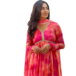 KD Women's Anarkali Floral Printed Kurta Pant Set with Dupatta Anarkal