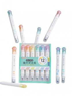 FunBlast Cute Cat Paw Highlighter Chisel Pen, 12 Color Highlighter Pen