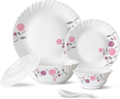 Larah by Borosil Pack of 34 Opalware Galaxy Dahlia Crockey Gifting, Pl
