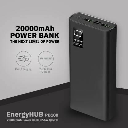WINgFI 20000 mAh 22.5 W Compact Power Bank(Black, Lithium Polymer, Qui