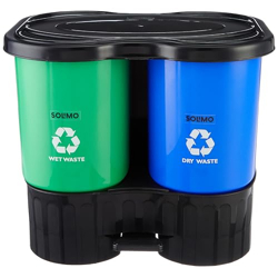 Amazon Brand - Solimo Plastic Oval Step-On Pedal 2-In-1 Dual Dustbin W