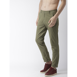 HIGHLANDER MEN OLIVE GREEN SLIM FIT SOLID REGULAR TROUSERS