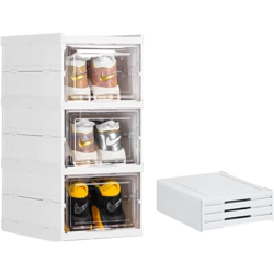 HOLLIO Shoe Rack for Home,Plastic Shoe Boxes with Lids, Stackable Inst