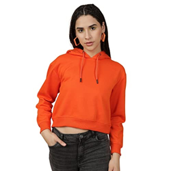 Freehand Women's Polyester Solid Crop Long Sleeves Overhead-Hooded Swe