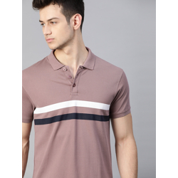 The Roadster Lifestyle Co Men Mauve White Striped Polo Collar Pure Co