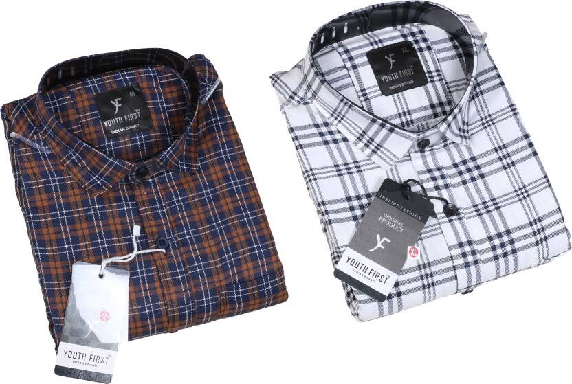 Men Regular Fit Checkered Spread Collar Casual Shirt(Pack of 2)