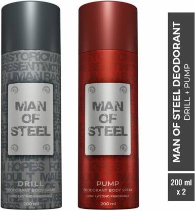 DENVER Combo of Man Of Steel Drill + Pump Long lasting Deodorant Spray
