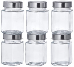 Amazon Brand - Solimo Square Glass Storage Containers (Transparent, Se