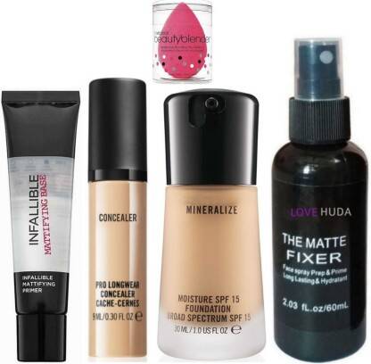 LOVE HUDA WATERPROOF HD MAKEUP COMBO FACE PRIMER, FOUNDATION, CONCEALE
