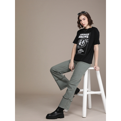 ROADSTER TYPOGRAPHY PRINTED DROP-SHOULDER SLEEVES BIO FINISH T-SHIRT