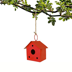 TRUSTBASKET COLORFULL METAL BIRD HOUSE (RED) FOR OUTSIDE, PATIO, BACKY